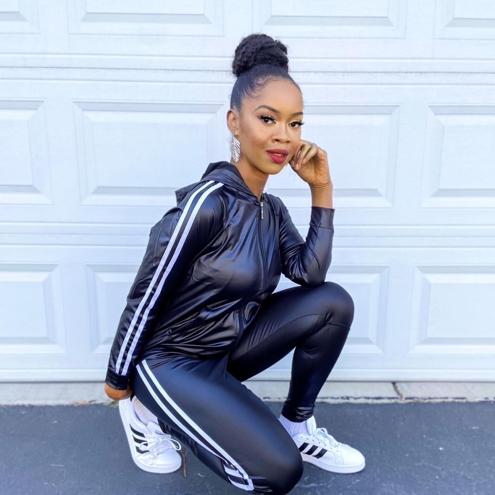 Pu leather-like track suit set